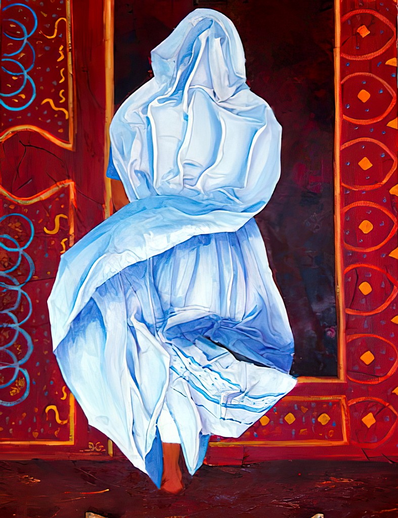 2003 07-Darwaza.jpg - Année 2003 - 65 x 50 cm  Tissu et papier collés, huile au pinceau sur toile